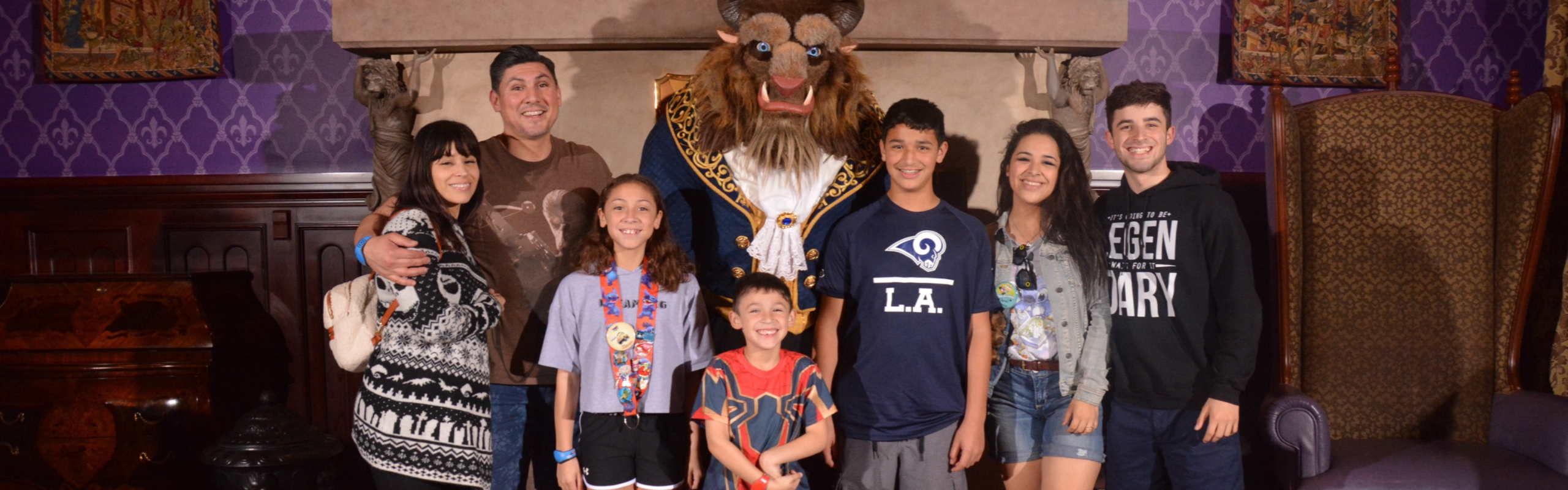 Argueta Family Disneyworld 2018 Spring Break Vacation Be Our Guest Dinner Photo with Beast Best